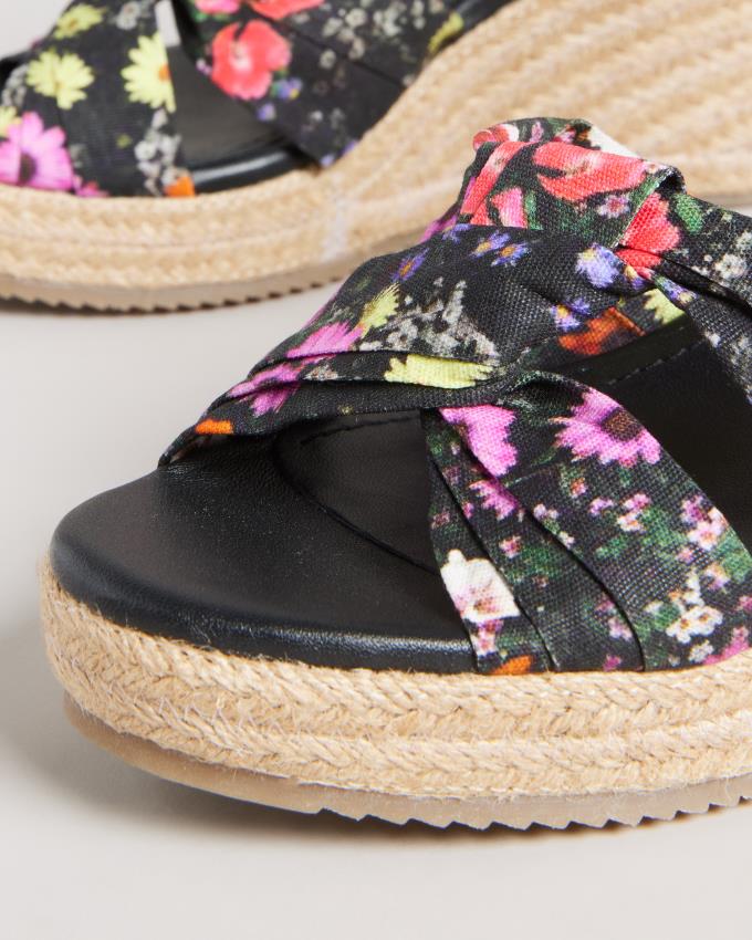 Chaussures à Talons Ted Baker Floral Soft Knot Espadrille Wedges Noir Femme | PZZ-64645638